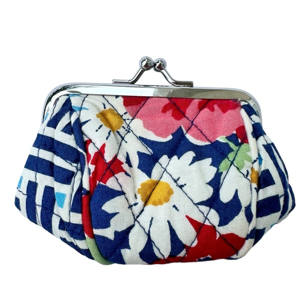 Vera Bradley Floral Quilted Coin Purse in Navy, White, Red, Yellow